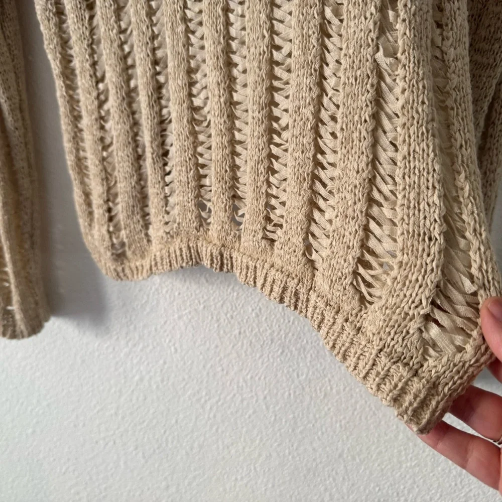 Sweet Wanderer Boho Cottagecore Crochet Top Cream Tan XL Grunge Distressed - Picture 5 of 12
